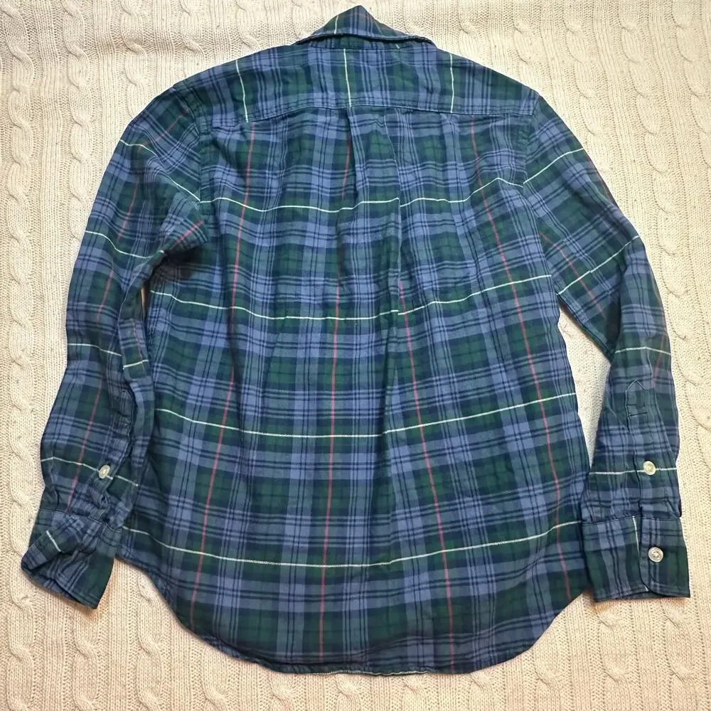 Boy's Ralph Lauren Plaid Button Down Shirt sz S (8) Blue Green Plaid